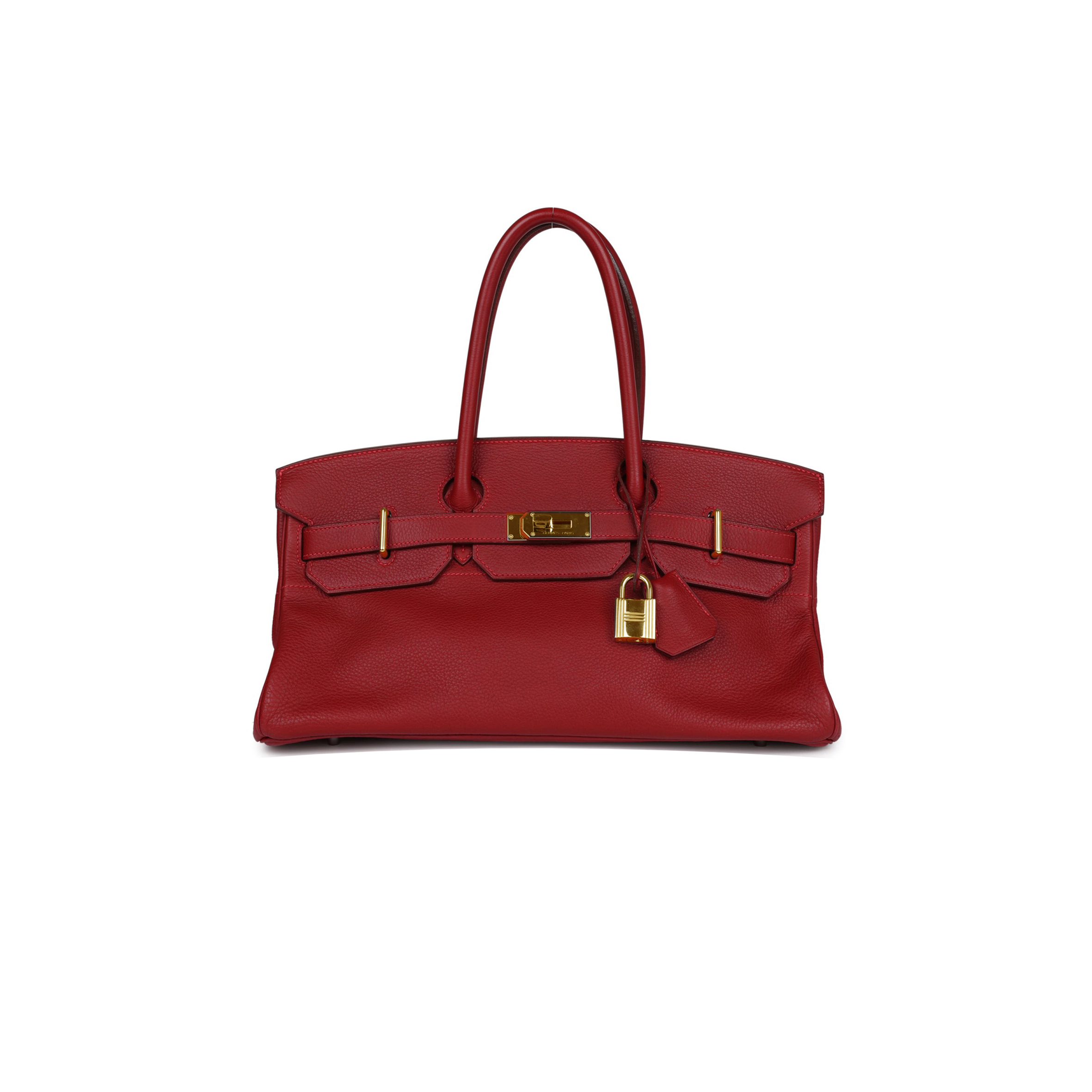 HERMES MASTER SHOULDER BIRKIN 42 RUBY RED GOLD BUCKLE BAG 42632442553 (42*21*16cm)